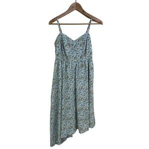Peacebird Light Blue Orange Floral Spaghetti Strap Midi Sundress Size Medium